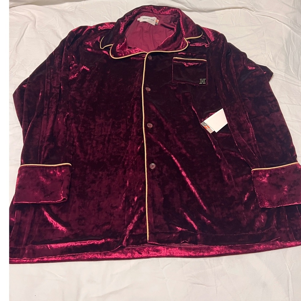 Honor The Gift Womens Velvet PJ Button-Up Shirt Burgundy WHTG220330 New
